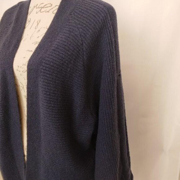 Lucky Brand | Cinched Sleeve Open Front Wool Cardigan Sweater Navy | Size  M - Picture 4 of 6